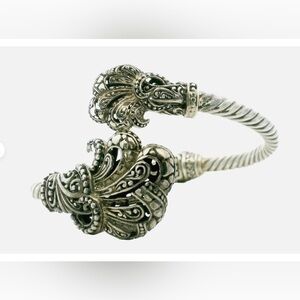 NEW Sarda Artisan 925 Sterling Silver Filigree Fan Bypass Bangle Bracelet